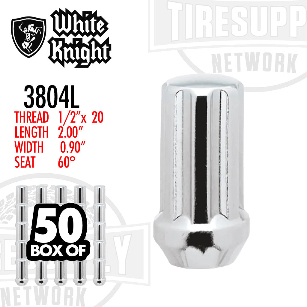 White Knight 3804L Chrome Duplex Spline Acorn Long Lug Nut - Thread Size 1/2″ x 20 - Box of 30