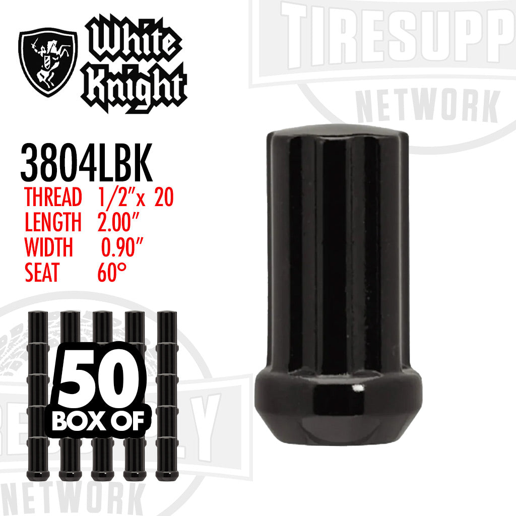 White Knight 3804LBK Black Duplex Spline Acorn Long Lug Nut - Thread Size 1/2″ x 20 - Box of 30