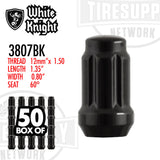 White Knight | Gloss Black Spline Acorn Lug Nut - Thread Size 12mm x 1.50 - Box of 50 (3807BK)