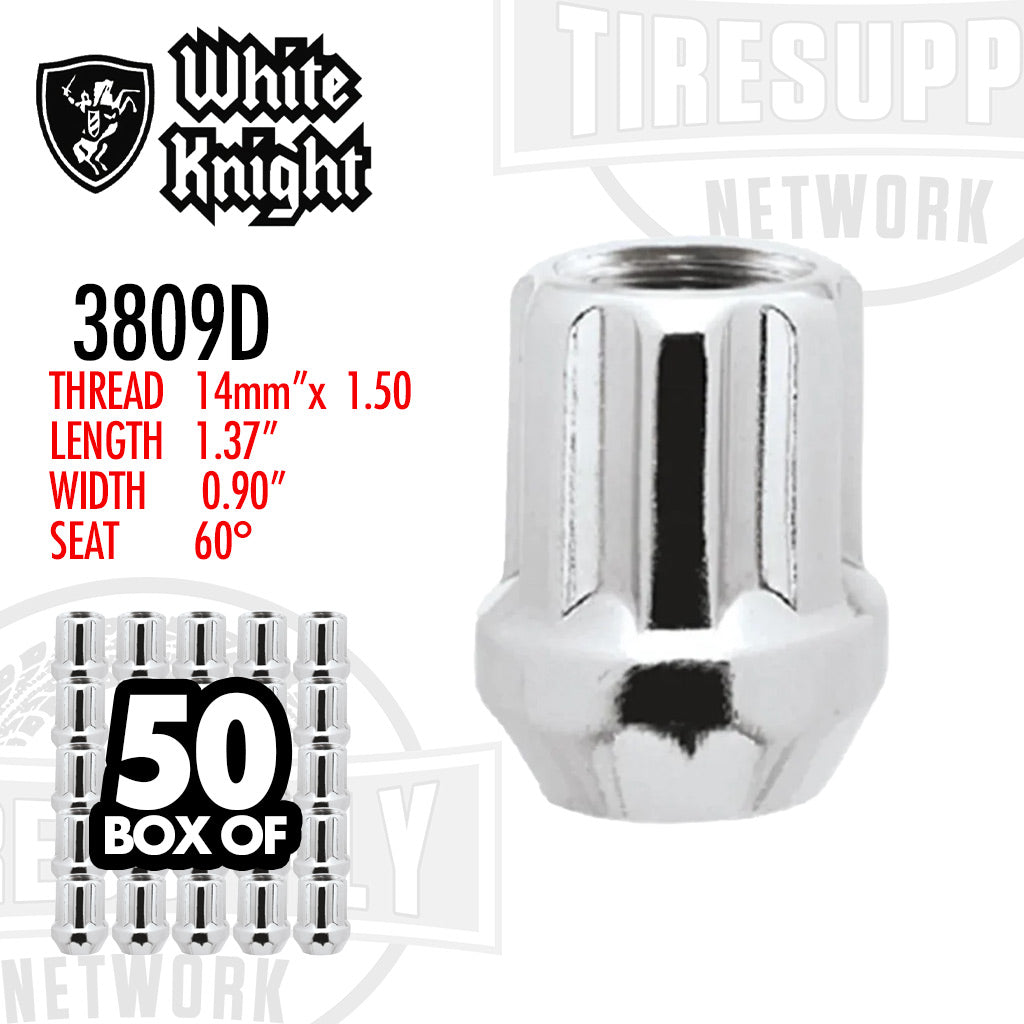 White Knight | 3809D Chrome Duplex Short Spline Acorn Lug Nut - Thread Size 14mm x 1.50 - Box of 50