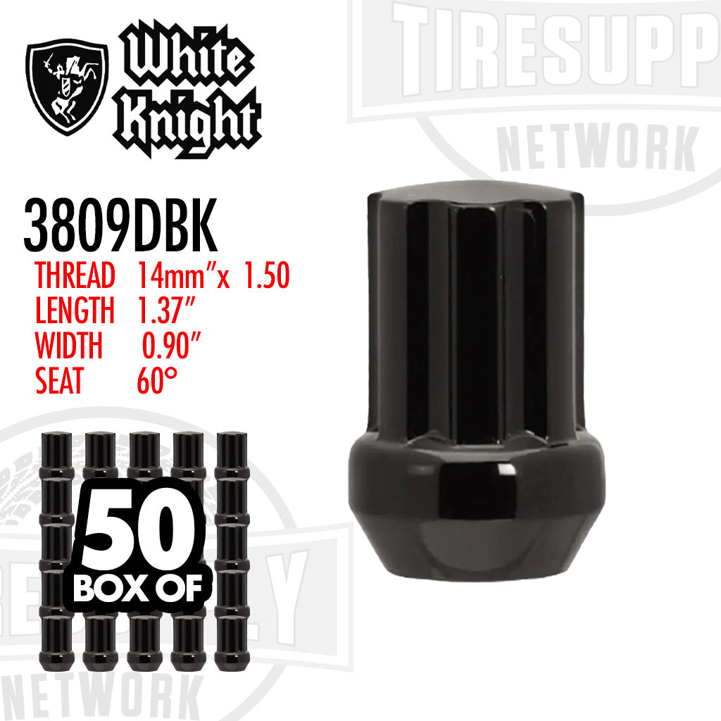 White Knight | 3809DBK Black Duplex Short Spline Acorn Lug Nut - Thread Size 14mm x 1.50 - Box of 50