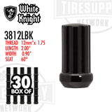 White Knight | Black Duplex Spline Acorn Long Lug Nut - Thread Size 12mm x 1.75 - Pack of 30 (3812LBK)