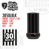 White Knight | Black Duplex Spline Acorn Long Lug Nut - Thread Size 14mm x 2.00 - Pack of 30 (3850LBK)