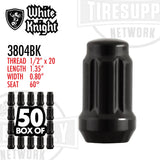 White Knight 3804BK | Gloss Black Spline Acorn Lug Nut - Thread Size 1/2″ x 20 - Box of 50