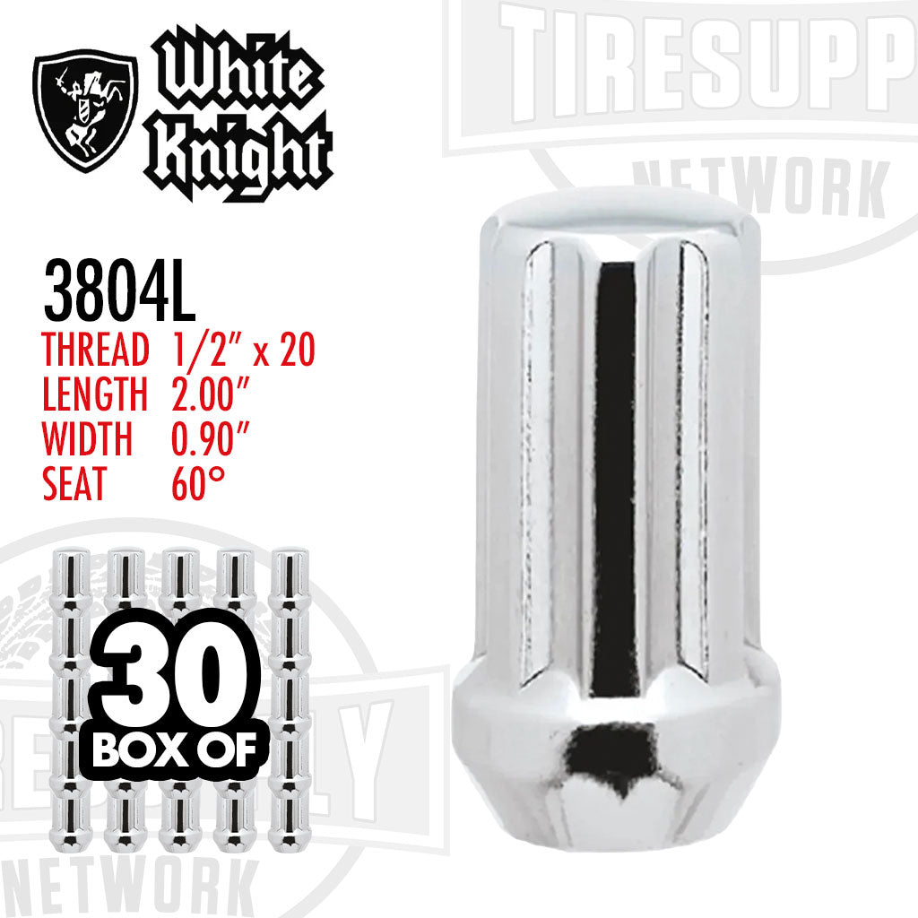 White Knight 3804L | Chrome Duplex Spline Acorn Long Lug Nut - Thread Size 1/2″ x 20 - Box of 30