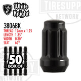 White Knight 3806BK | Gloss Black Spline Acorn Lug Nut - Thread Size 12mm x 1.25 - Box of 50