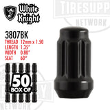 White Knight 3807BK | Gloss Black Spline Acorn Lug Nut - Thread Size 12mm x 1.50 - Box of 50