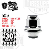 White Knight 5306 | Chrome Medium Mag OEM Factory Lug Nut with Washer - Thread Size 12mm x 1.25 - Box of 30