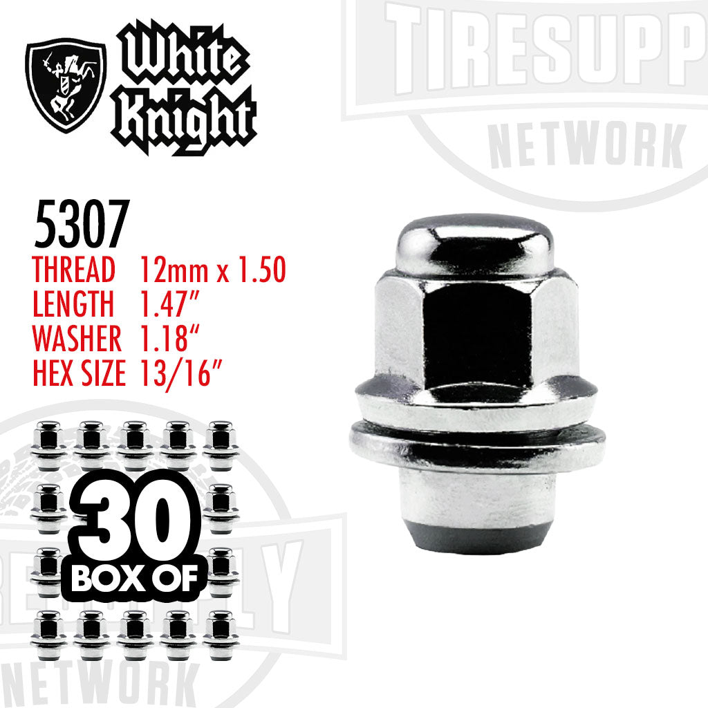 White Knight 5307 | Chrome Medium Mag OEM Factory Lug Nut with Washer - Thread Size 12mm x 1.50 - Box of 30
