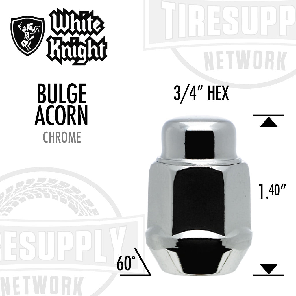 White Knight | Chrome Bulge Acorn 3/4″ Hex Lug Nut 1.4&quot; - Box of 50