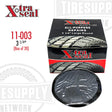 A product image featuring a box labeled Xtra Seal with a visual representation of a black round feather-edge tube patch repair. The box indicates the patch size as 3 1/4 inches and mentions that there are 20 patches per box. 11-003