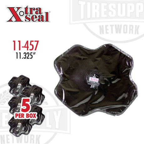 A box of Xtra Seal bias patch tire repair units, size 11 3/8" (290 mm), with 5 units per box. 11-457