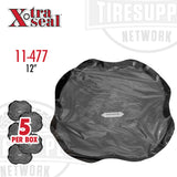 A black bias patch tire repair, with packaging indicating '5 per box' and the product size '12 1/2 inches'. The patch is designed for agricultural use. 11-477