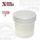 A small white plastic container labeled Xtra Seal with a number 12-350 and a measurement of 2 inches on the side, against a background featuring the Tire Repair Network logo.