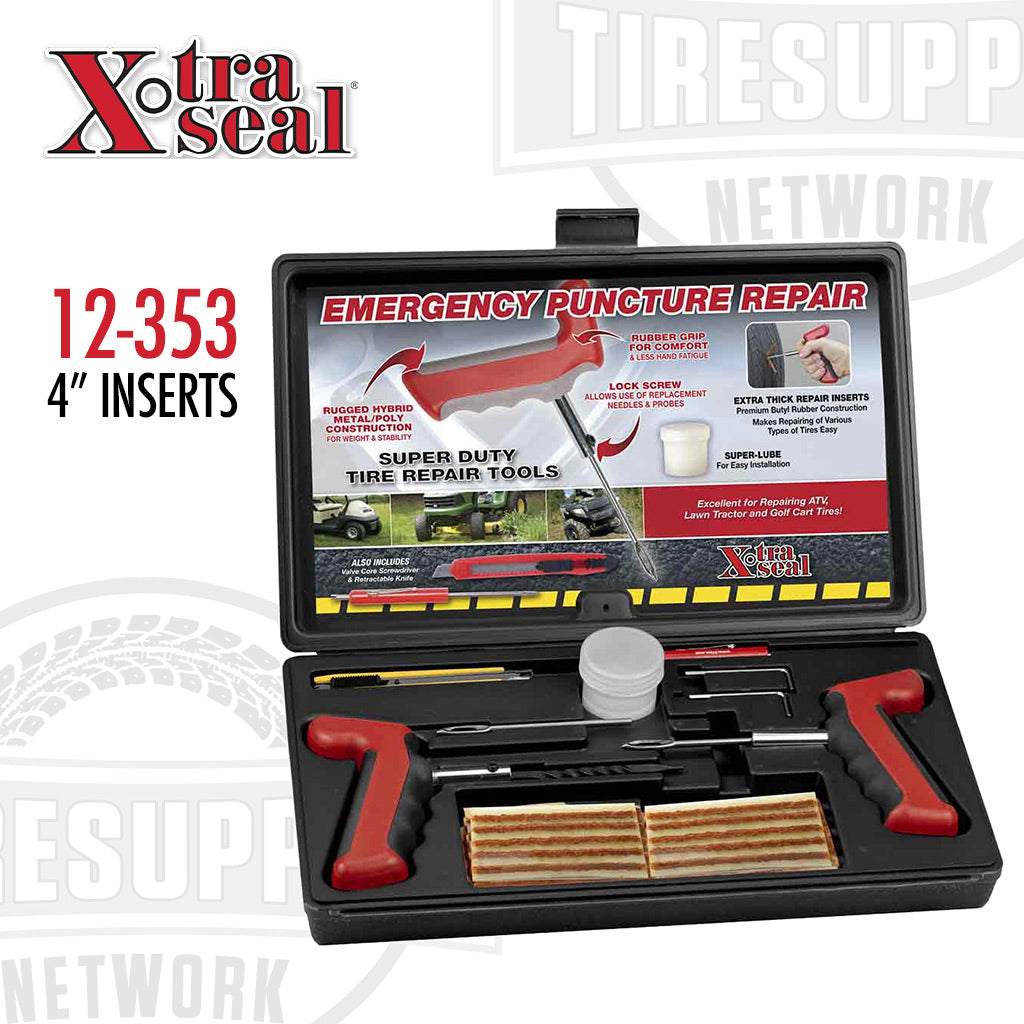 Xtra Seal | Emergency Tire Puncture Repair String Kit with 4″ Inserts &amp; Premium Handle Tools (12-353)