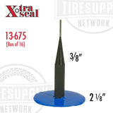 Xtra Seal Lead-Wire Patch Plug Combination Units, with a gray vulcanizing gum and blue poly backing, designed for chemical or heat vulcanization, intended for use in radial and bias ply tires. 14-032