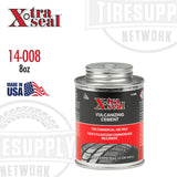8 oz can of Xtra Seal Chemical Vulcanizing Tire Repair Cement with a black and red label, indicating it is for commercial use only, made in the USA.