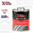 A 32 oz can of Xtra Seal bead sealer with a brush cap, predominantly black and red with white text and a graphic of a tire bead on the label. 14-101