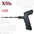 A black pistol-grip tire repair probe with a spiral design, branded with Xtra Seal and the product number 14-204.
