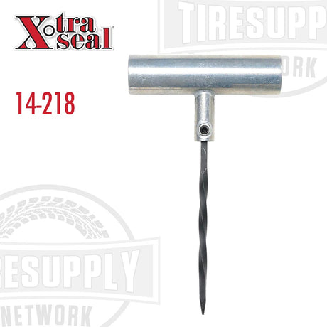A die-cast T-handle spiral cement probe with a metal body and a plastic handle, used for tire repair. 14-218