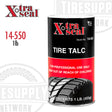 A sifter-shaker can of Xtra Seal Tire Talc with a label showing the product name and weight of 1 lb. 14-550