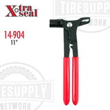 A pair of red-handled Xtra Seal wheel weight pliers with a metal head. 14-904