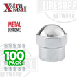 A box of 100 chrome metal hex valve caps with the Xtra Seal. 17-493.
