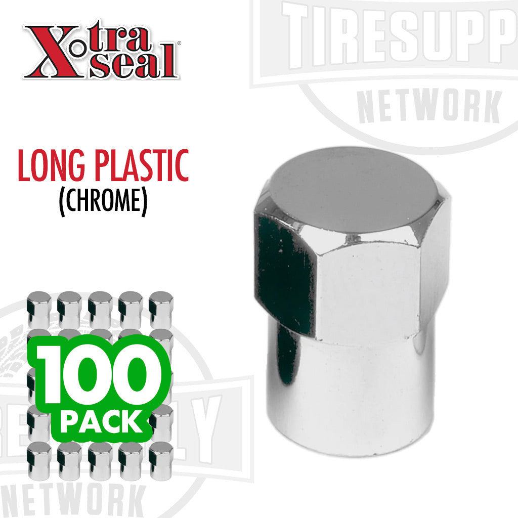 Xtra Seal | Long Plastic Chrome Hex Valve Cap - 100 Pack (17-493BP)