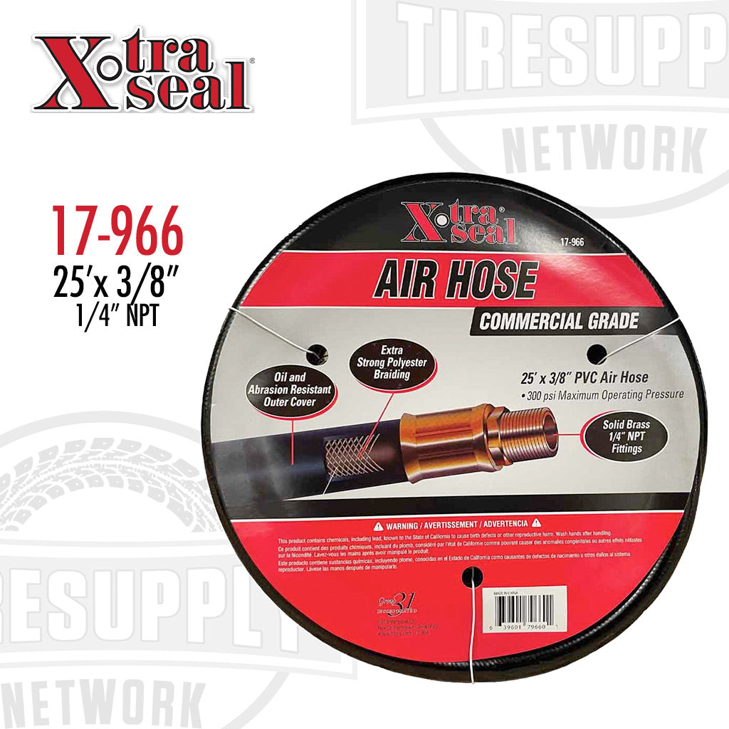 Xtra Seal | Commercial Grade 25′ x 3/8″ PVC Air Hose with 1/4″ MNPT Fittings (17-966)