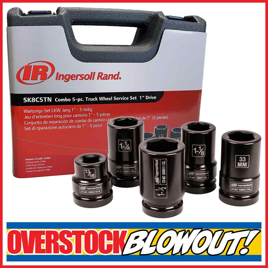 Ingersoll Rand | 1″ Drive SAE and Metric Deep Impact Socket 5-Piece Truck Service Set (SK8C5TN)