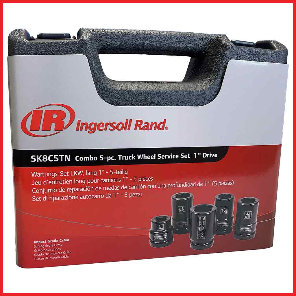 Ingersoll Rand | 1″ Drive SAE and Metric Deep Impact Socket 5-Piece Truck Service Set (SK8C5TN)