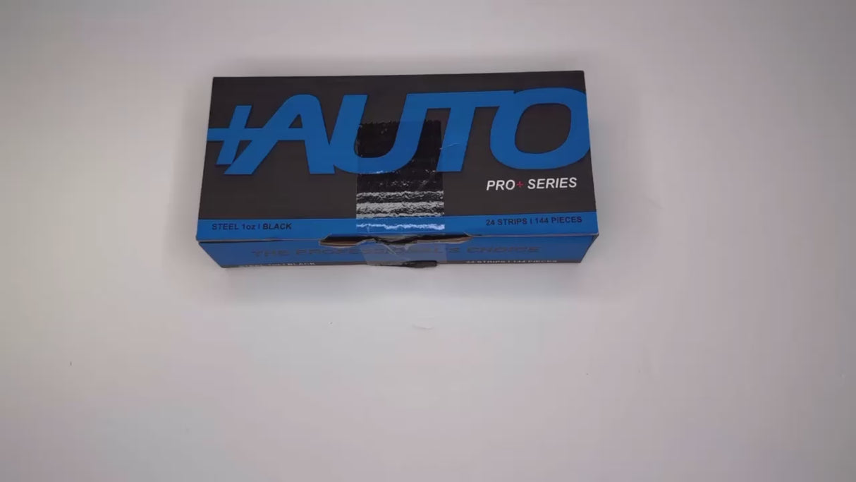 +AUTO | Steel 1 oz Stick-On Adhesive Tape Wheel Weight - 24 strips | 144 pcs | Black (PP100S24B144)
