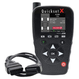 ATEQ Quickset X TPMS Reset Tool with OBD cable. The device has a black color scheme with a screen and buttons.