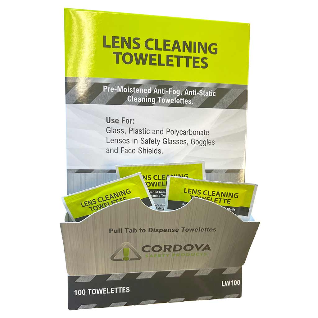 Cordova Safety Products LW100 Lens Cleaning Wipes - Box of 100 Individually Wrapped Towelettes