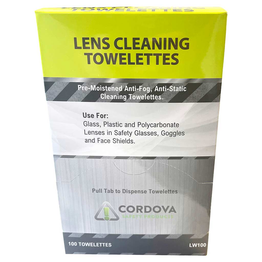 Cordova Safety Products | Lens Cleaning Wipes - Box of 100 Individually Wrapped Towelettes (LW100)