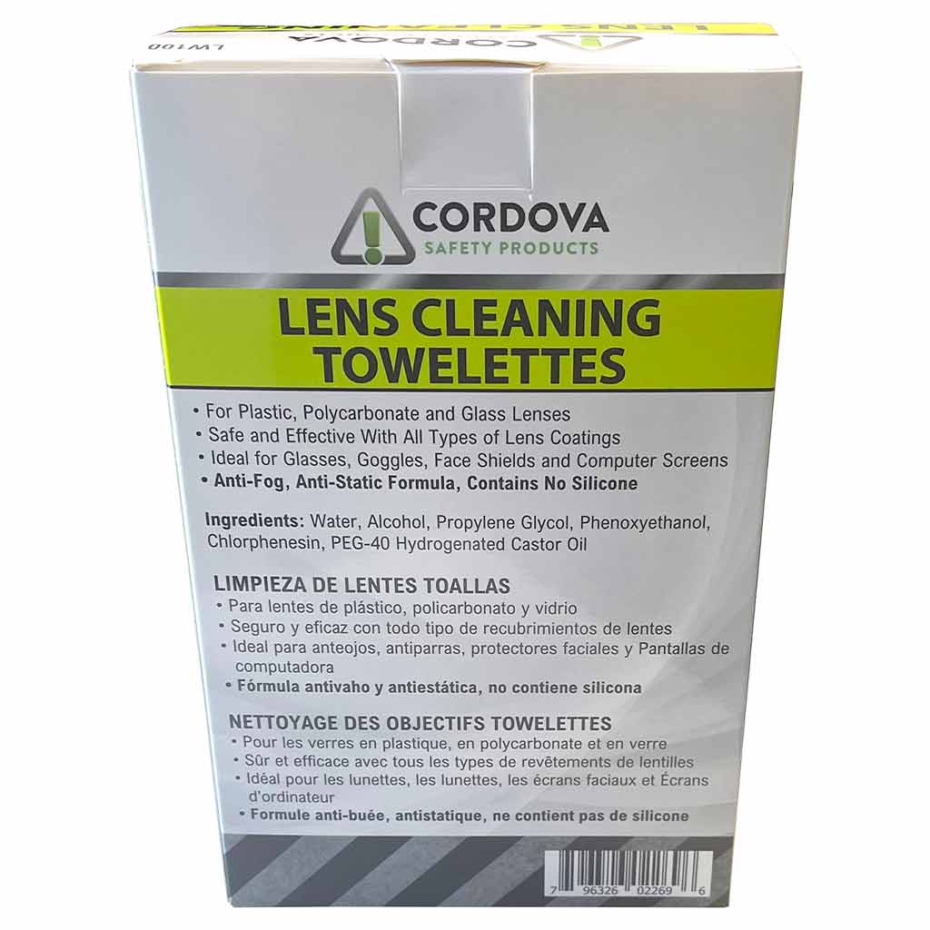 Cordova Safety Products | Lens Cleaning Wipes - Box of 100 Individually Wrapped Towelettes (LW100)