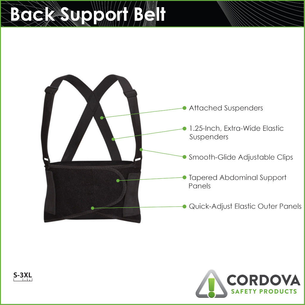 Cordova Safety Products | Industrial-Style Black Back Support Belt - Choose Size (SB-S)