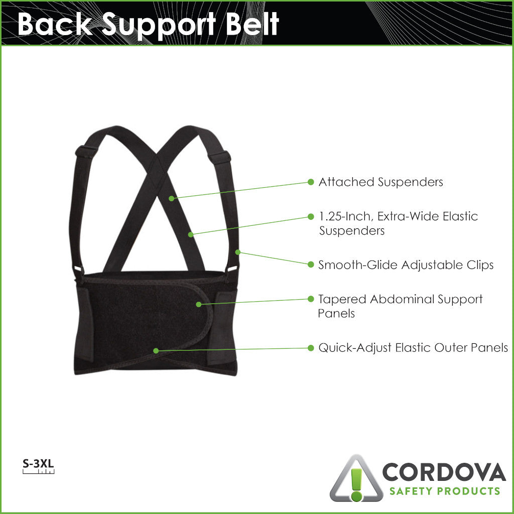 Cordova Safety Products SB Industrial-Style Black Back Support Belt - Choose Size