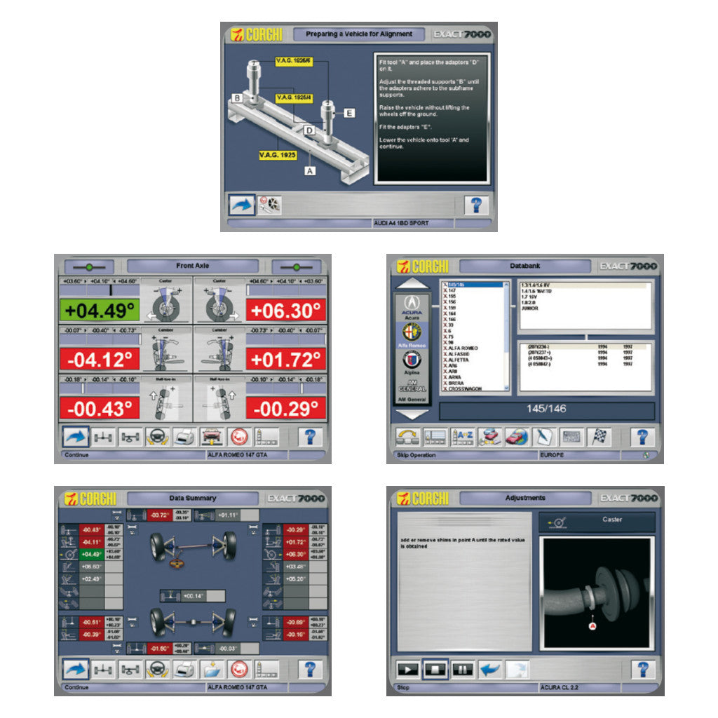 EXACT PLUS, the Corghi wheel alignment program for the most demanding professional. EXACT PLUS works with the Windows XP EMBEDDED operating system. Clear, intuitive graphics, user-friendly, complete and customizable.