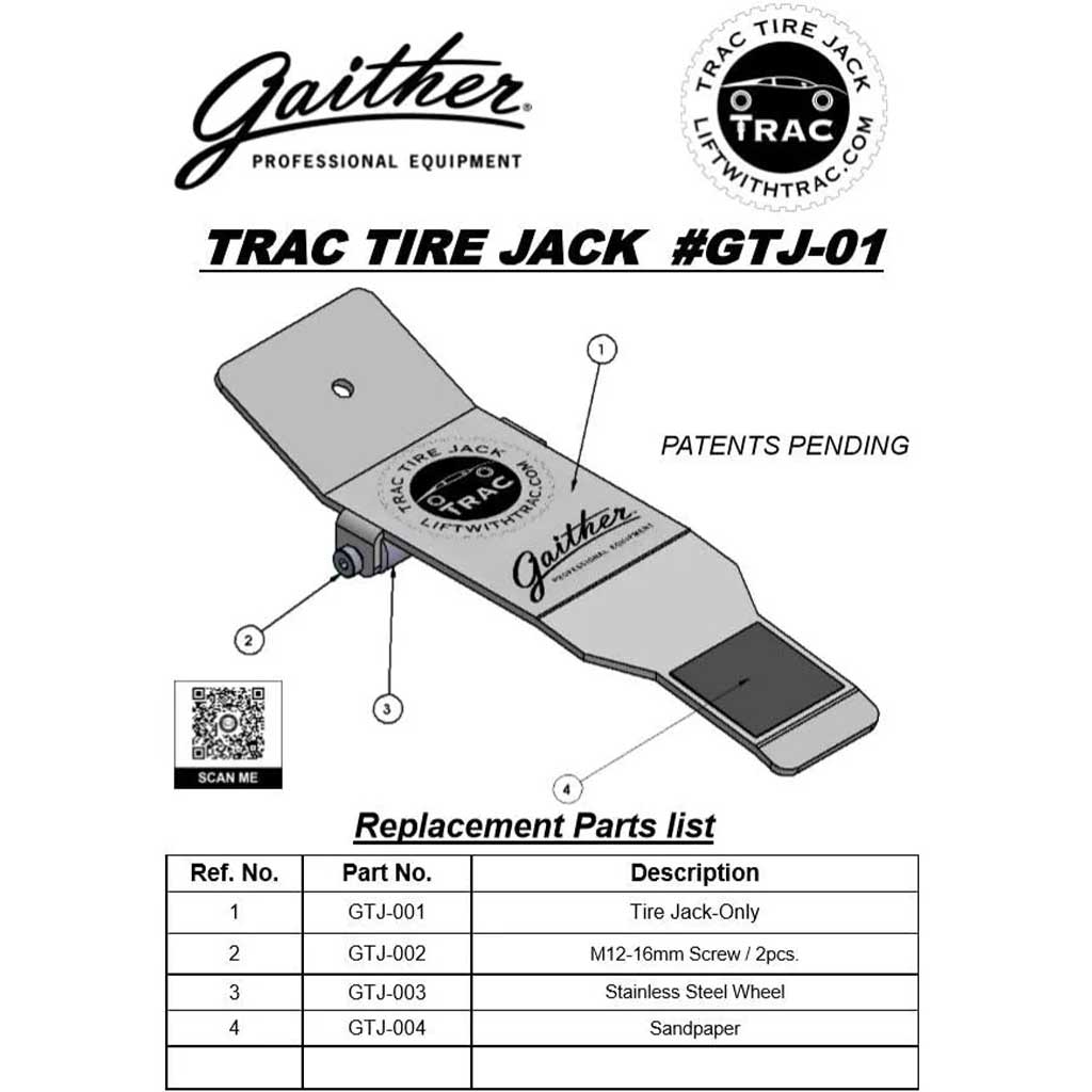Gaither | Tire Jack Tool for Mounting &amp; Demounting Heavy Wheel Assemblies (GTJ-01) | TRAC Roller Plate (GTRP-01)