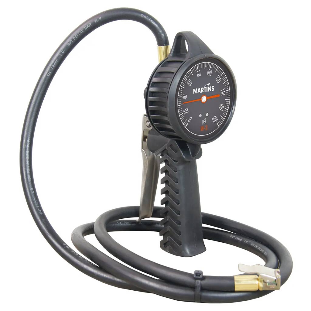 Martins Industries MH-31-PSI Flate Mate Analog Handheld Tire Inflator with 6′ Hose &amp; Clip-On Chuck