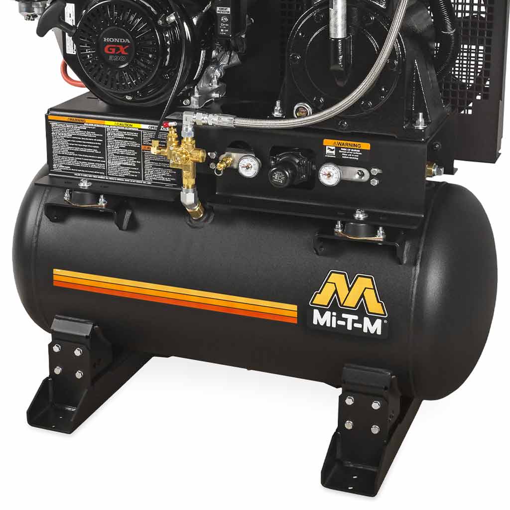 PRE-ORDER: Mi-T-M Model ABS-13H-30H Two Stage Gas-Driven 30-Gallon Tank-Mounted Air Compressor with Honda Motor