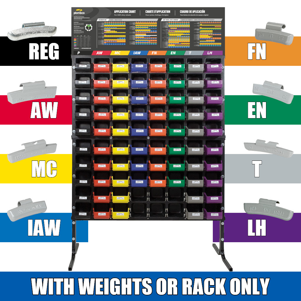 Plombco | Kit Passenger 80 Wheel Weight Assortment Rack - Choose with Zinc Weights or Rack Only (52029)