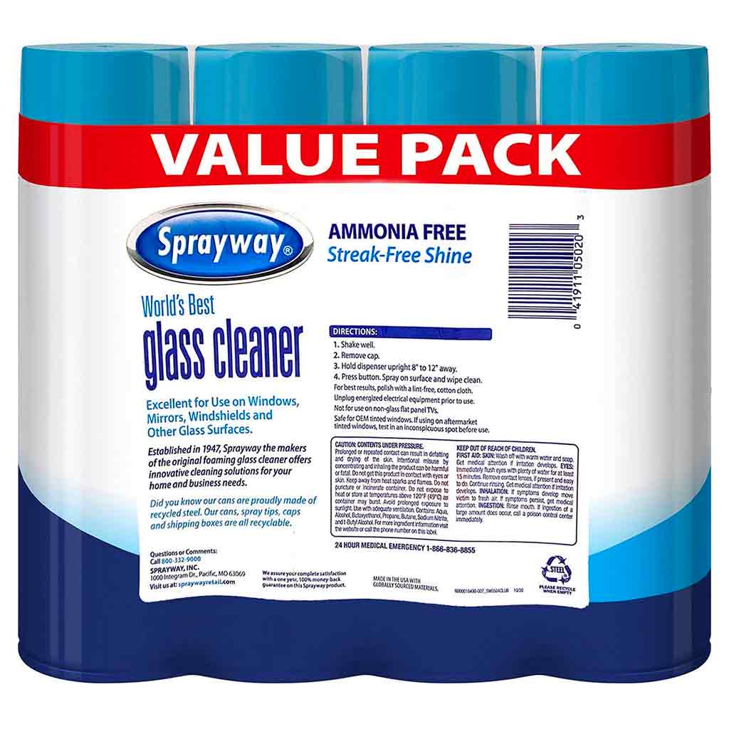 Sprayway | Ammonia-Free Foaming-Action Aerosol Spray Glass Cleaner 4-Pack of 19 oz Cans (SWGC)