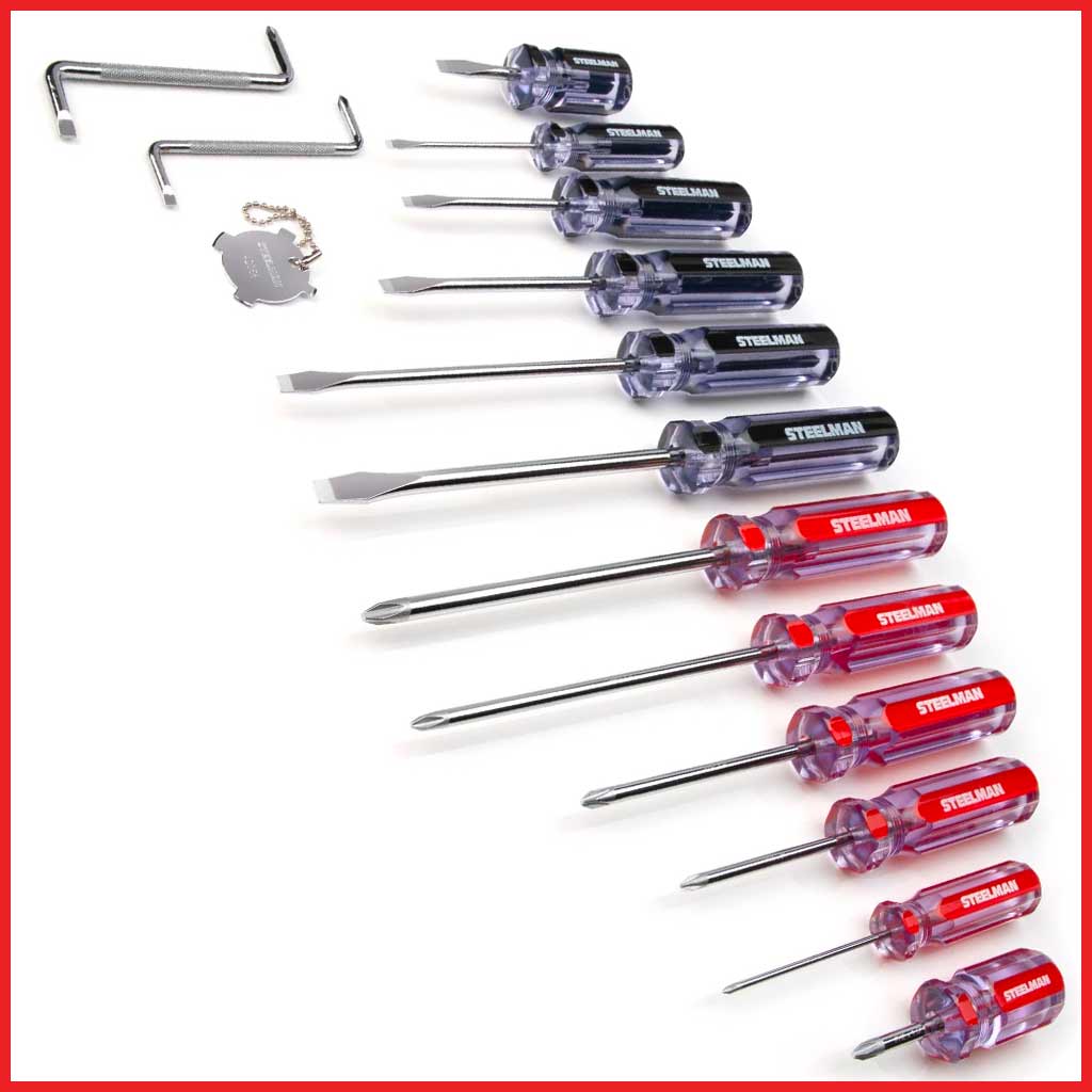 Steelman 42051 | Clear Handle Slotted and Phillips 16-Piece