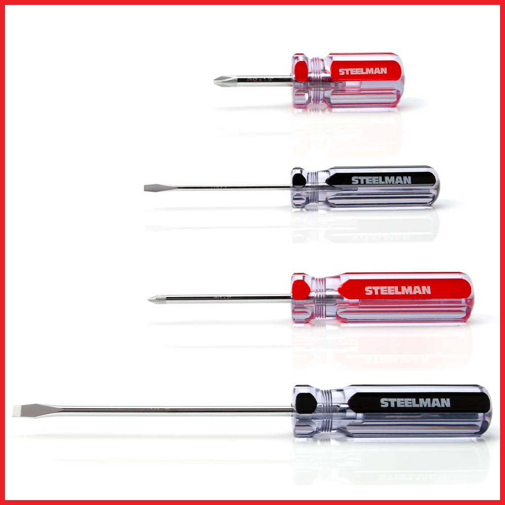 Steelman 42051 | Clear Handle Slotted and Phillips 16-Piece