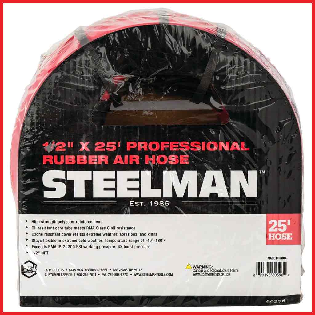Steelman 60396 25-Foot by 1/2-Inch Diameter 300 PSI Rubber Air Hose with 1/2-Inch NPT Fittings