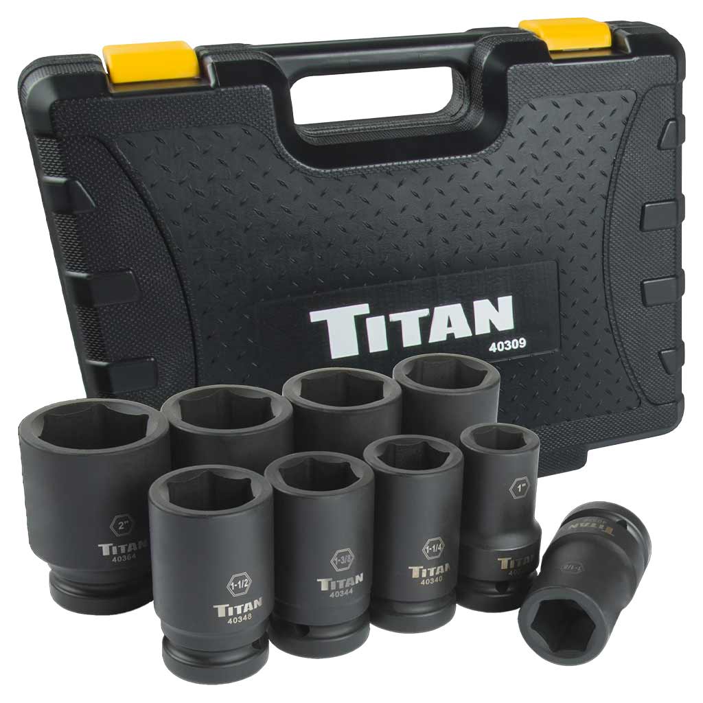 Titan Tools 40309 1″ Drive 6-Point 9-Piece SAE Deep Impact Socket Set