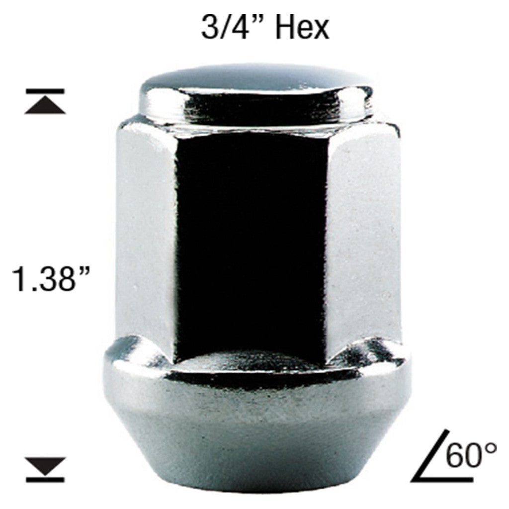 White Knight 1906S Chrome Bulge Acorn 3/4″ Hex Lug Nut - Thread Size 12mm x 1.25 - Box of 50