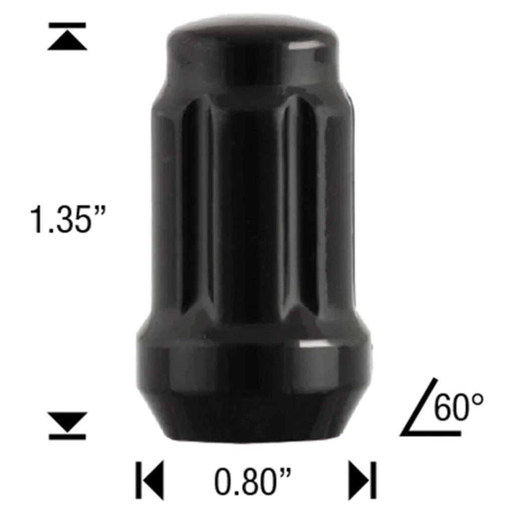White Knight 3806BK Gloss Black Spline Acorn Lug Nut - Thread Size 12mm x 1.25 - Box of 50